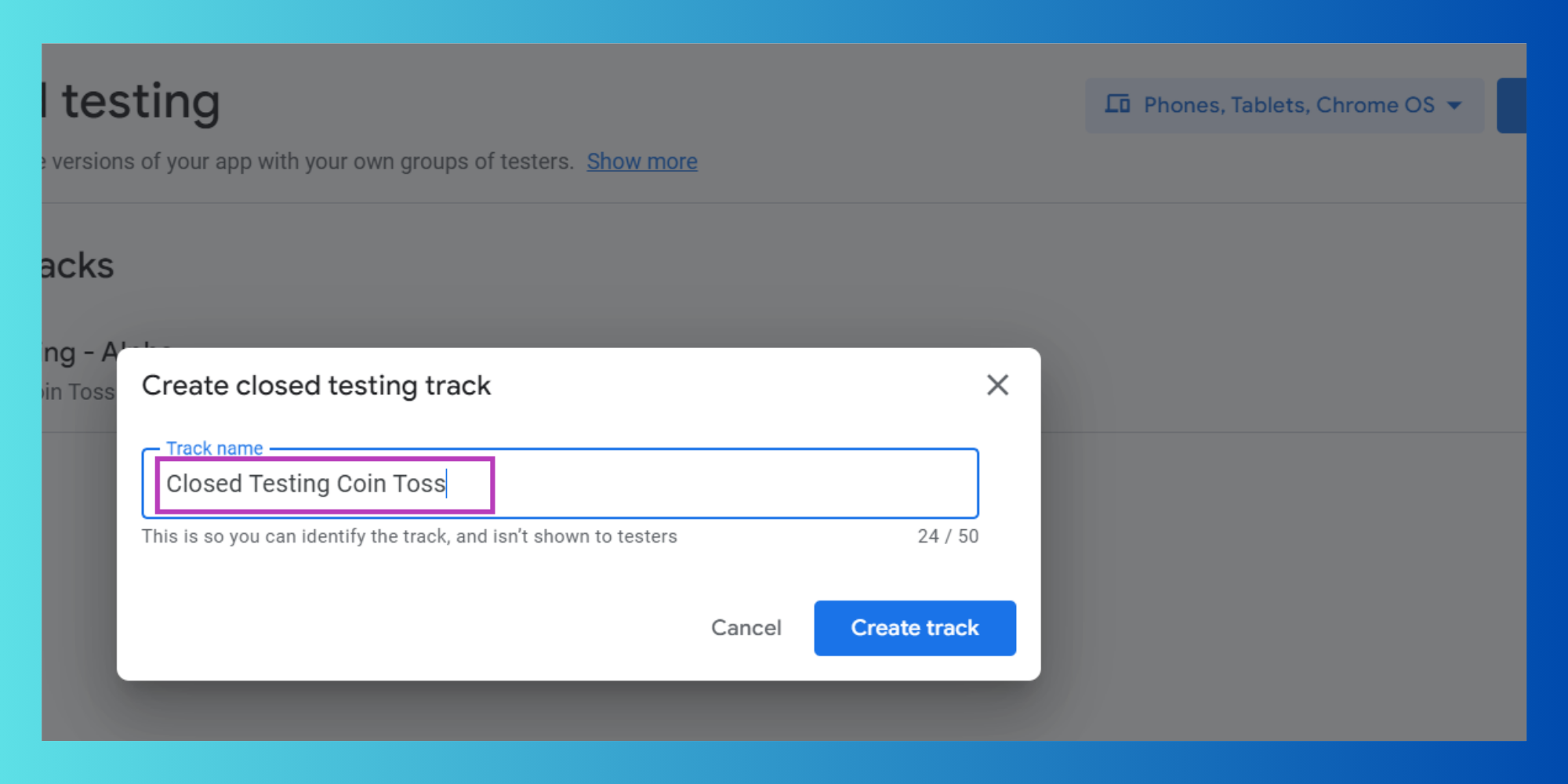 Create track button